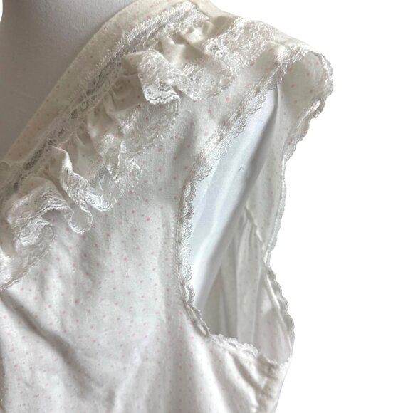Just For Women White Nightgown Size 1X Pink Polka Dots VTG Lace Trim Sleeveless - Picture 10 of 15